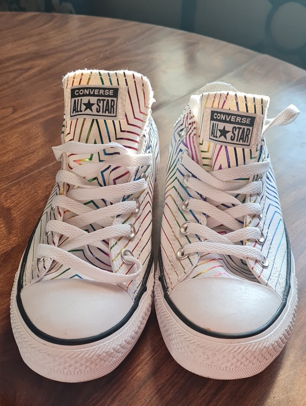 Converse All Star Low Top Sneakers in White with Rainbow Stripes